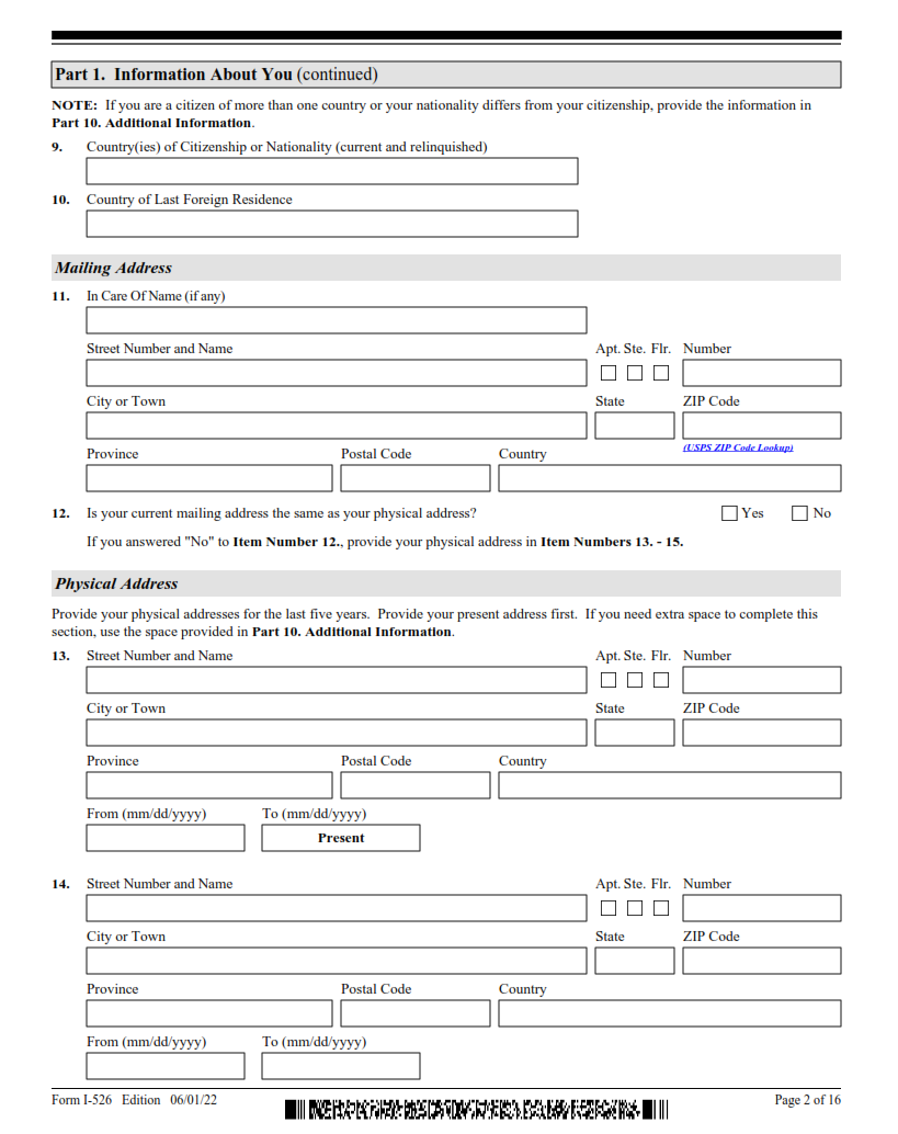 I-526 Form - Immigrant Petition by Standalone Investor Page 2