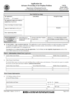 I-600A Form - Application for Advance Processing of an Orphan Petition Page 1