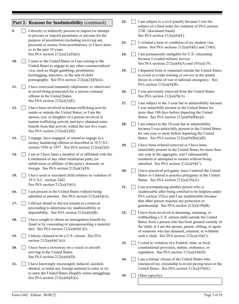 I-602 Form – Application By Refugee For Waiver Of Inadmissibility ...