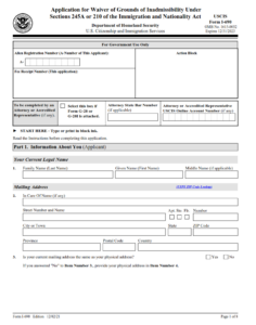 I-690 Form - Application for Waiver of Grounds of Inadmissibility Under Sections 245A or 210 of the Immigration and Nationality Act Page 1
