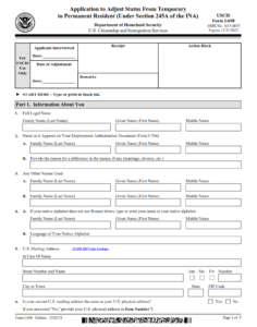 I-698 Form - Application to Adjust Status from Temporary to Permanent Resident (Under Section 245A of the INA) Page 1