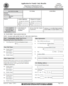 I-817 Form - Application for Family Unity Benefits Page 1
