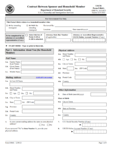 I-864A Form - Contract Between Sponsor and Household Member Page 1