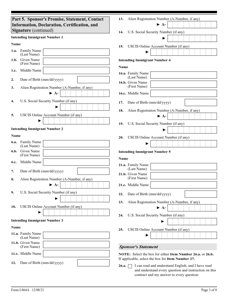 I-864A Form - Contract Between Sponsor and Household Member Page 3