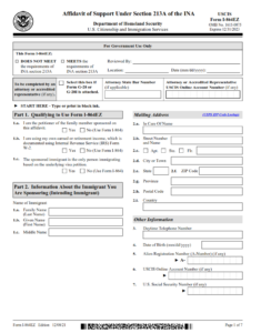 I-864EZ Form - Affidavit of Support Under Section 213A of the Act Page 1