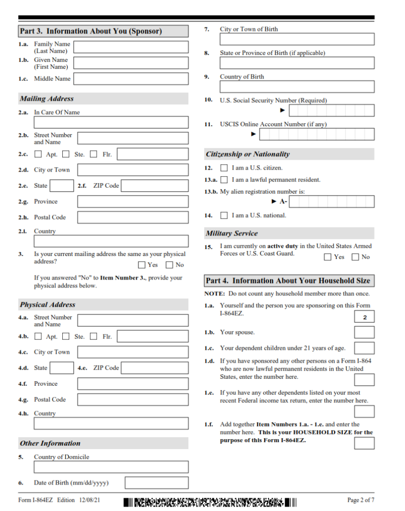 I-864EZ Form – Affidavit of Support Under Section 213A of the Act ...