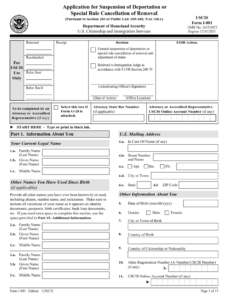 I-881 Form - Application for Suspension of Deportation or Special Rule Cancellation of Removal (Pursuant to Section 203 of Public Law 105-100 (NACARA)) Page 1