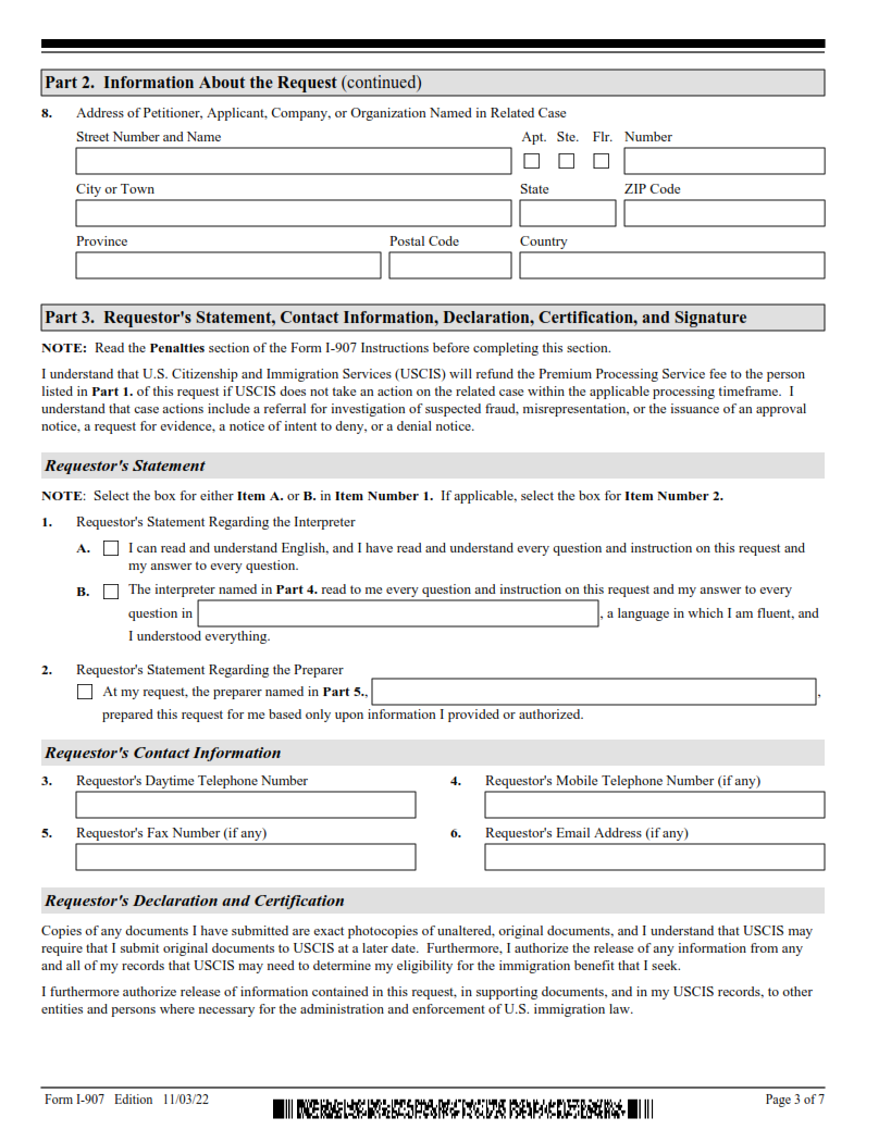I-907 Form - Request for Premium Processing Service Page 3