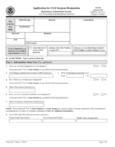 I-910 Form - Application for Civil Surgeon Designation Page 1