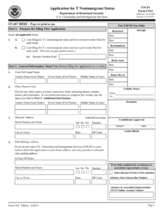 I-914 Form - Application for T Nonimmigrant Status Page 1