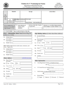 I-918 Form - Petition for U Nonimmigrant Status page 1