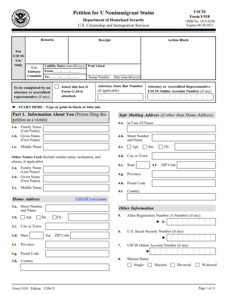 I-918 Form – Petition for U Nonimmigrant Status | Finder Doc