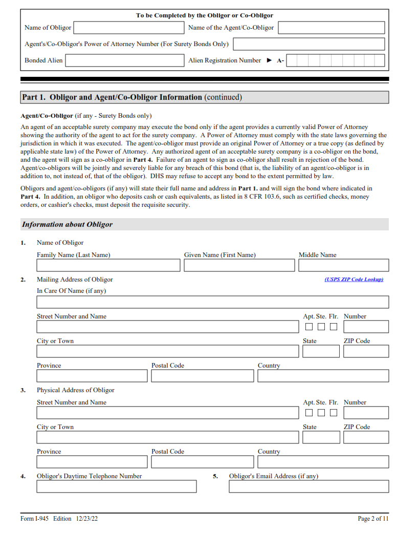 I-945 Form - Public Charge Bond Page 2
