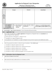 I-956 Form - Application for Regional Center Designation Page 1