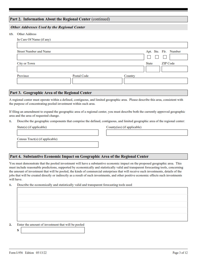 I-956 Form - Application for Regional Center Designation Page 3