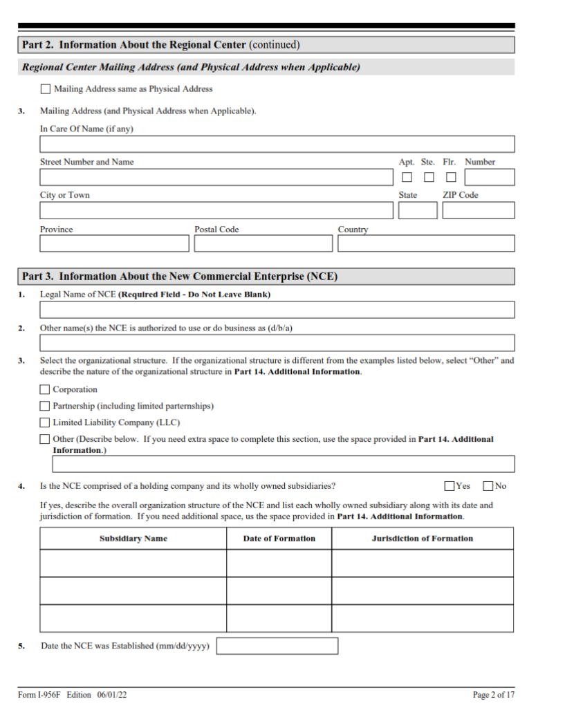 I-956F Form – Application for Approval of an Investment in a Commercial ...