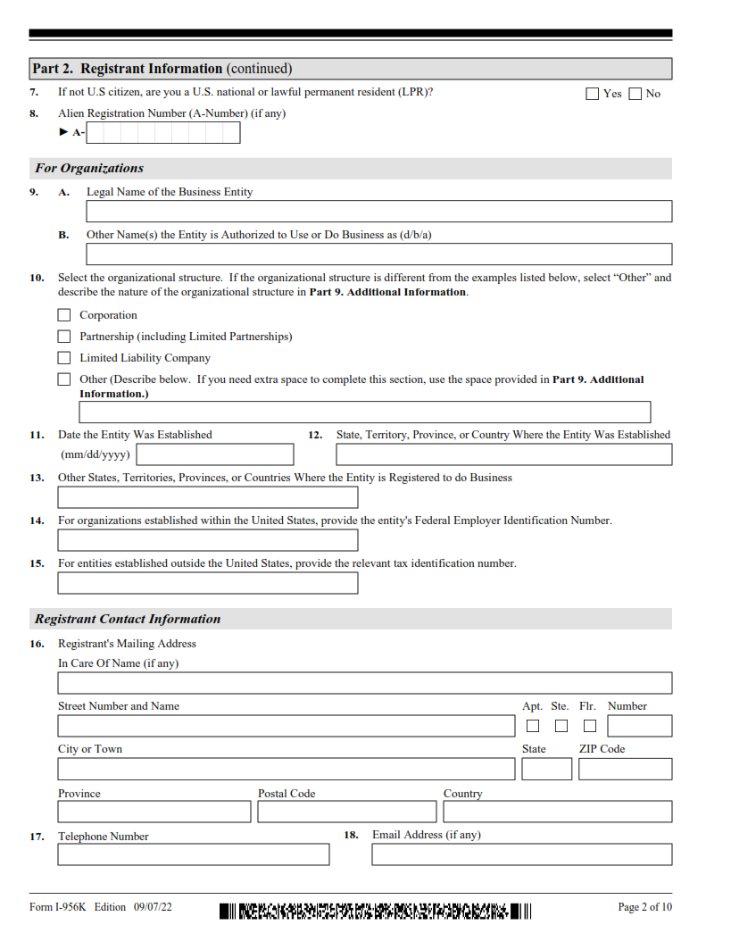 I-956K Form - Registration for Direct and Third-Party Promoters Page 2