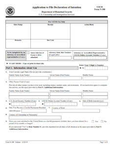 N-300 Form - Application to File Declaration of Intention Page 1