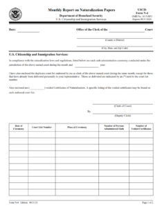 N-4 Form - Monthly Report Naturalization Papers Page 1