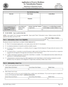 N-470 Form - Application to Preserve Residence for Naturalization Purposes Page 1