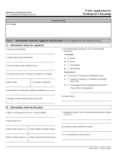 N-644 Form - Application for Posthumous Citizenship Page 1