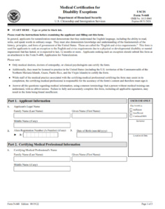 N-648 Form - Medical Certification for Disability Exceptions Page 1