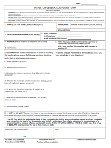 AF Form 102 - Inspector General Complaint Form Page 1