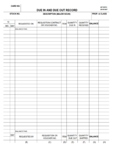 AF Form 105F4 - Due In And Due Out Record