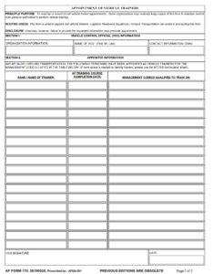 AF Form 170 - Appointment of Vehicle Trainers Page 1