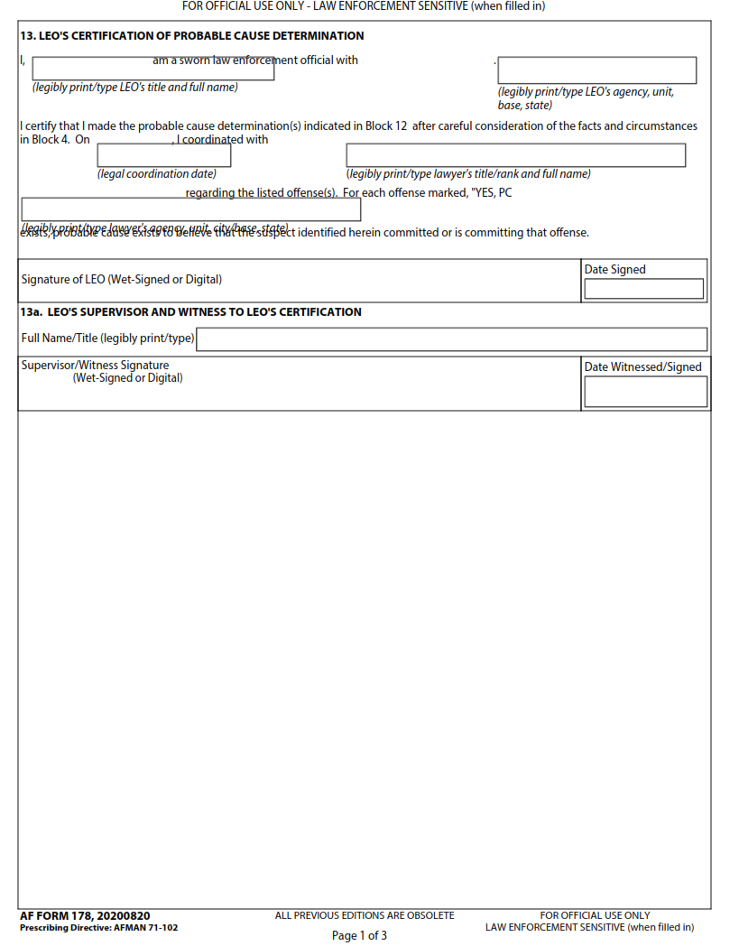 AF Form 178 - Affidavit For Apprehension Arrest Page 3