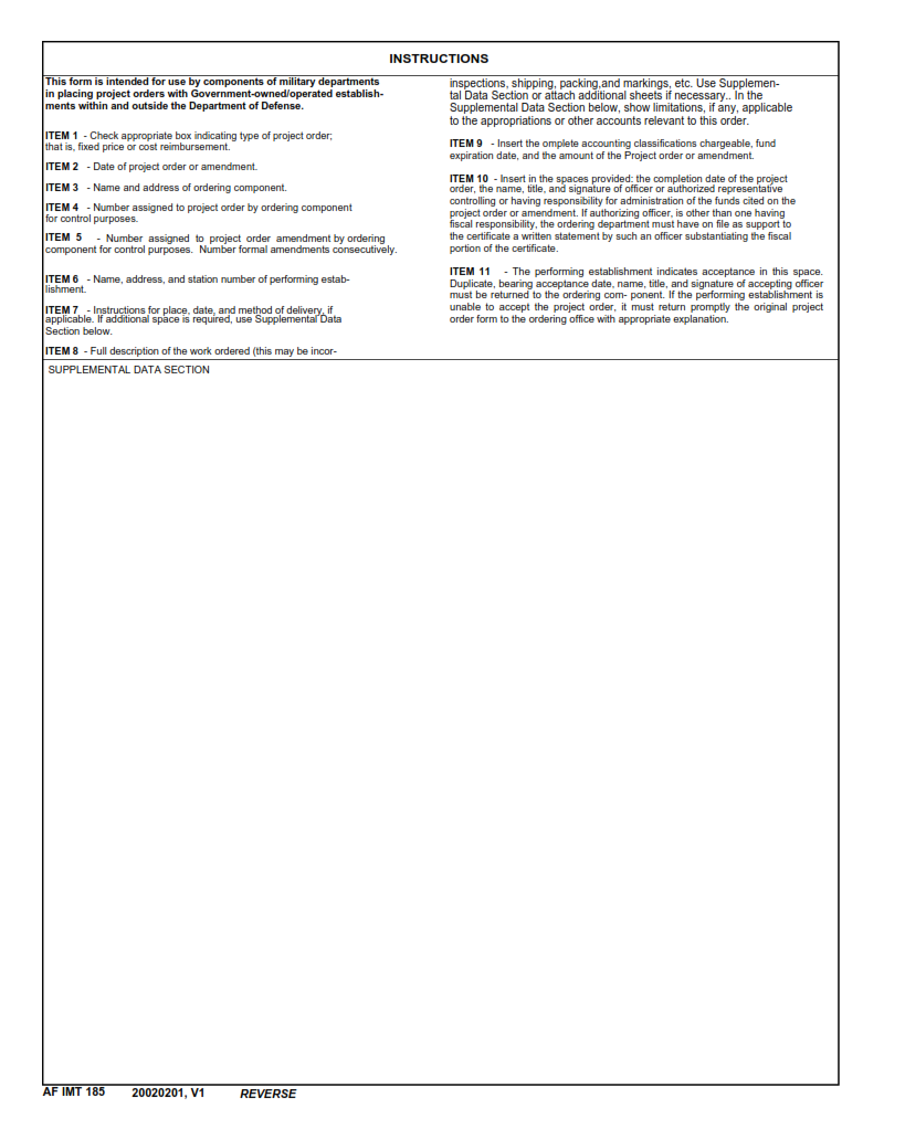 AF Form 185 - Project Order Page 2