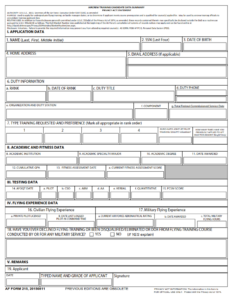 AF Form 215 - Aircrew Training Candidate Data Summary Page 1