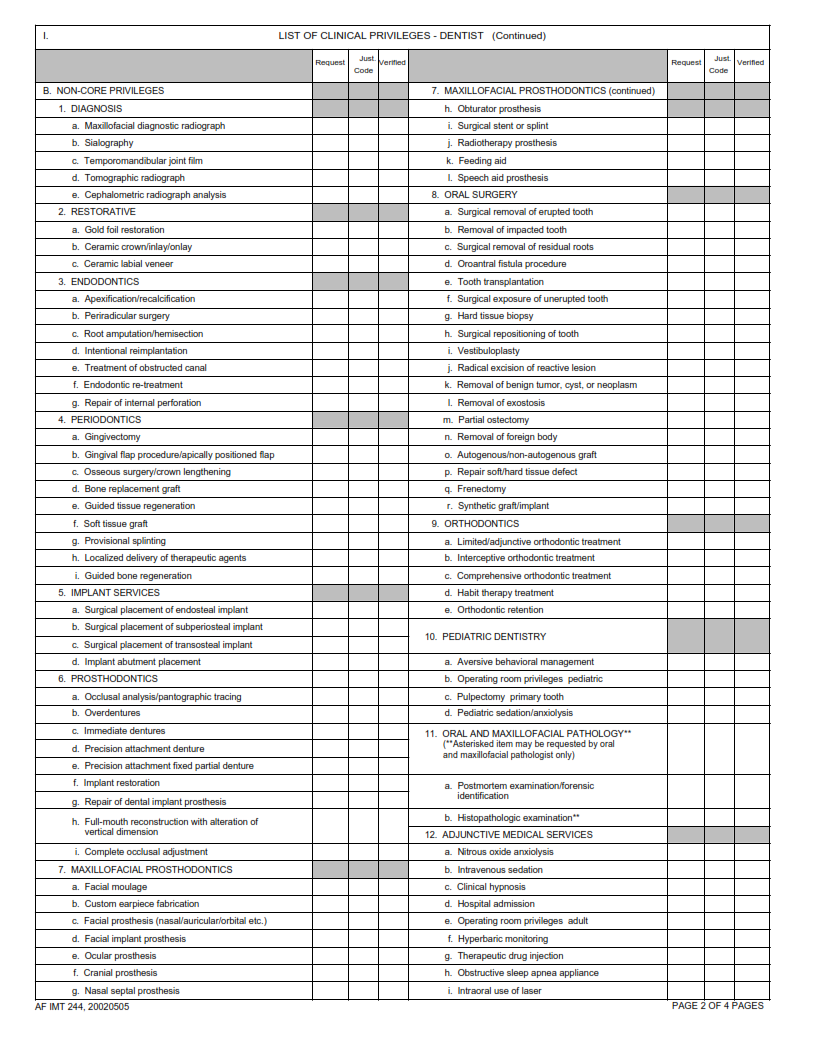 AF Form 244 Clinical Privileges Dentist Finder Doc