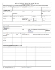 AF Form 303 - Request for USAF Specialized Sports Training Page 1