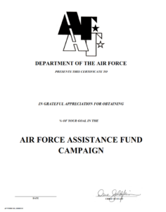 AF Form 333 - Air Force Assistance Fund Campaign Recognition Certificate