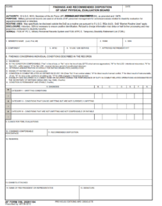 AF Form 356 - Findings And Recommended Disposition Of Usaf Physical Evaluation Board