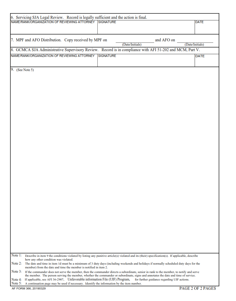 AF Form 366 - Record Of Proceedings Of Vacation Of Suspended Nonjudicial Punishment Page 2
