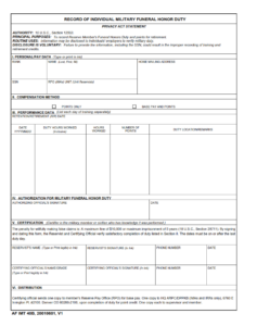 AF Form 40B - Record Of Individual Military Funeral Honor Duty Page