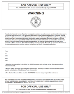 AF Form 445 - Security Forces Report Of Investigation Cover Sheet