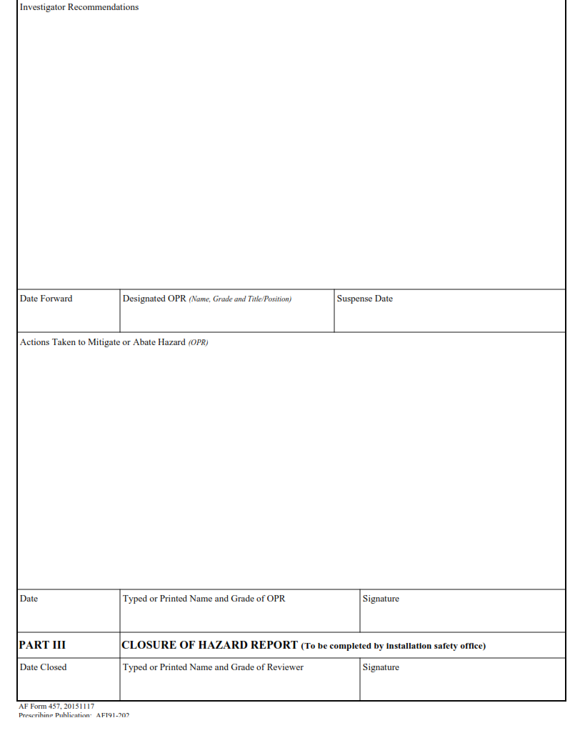 AF Form 457 - Usaf Hazard Report Page 2