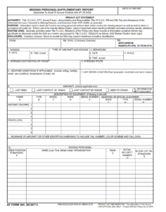 AF Form 484 - Missing Person(S) Supplementary Report Page 1