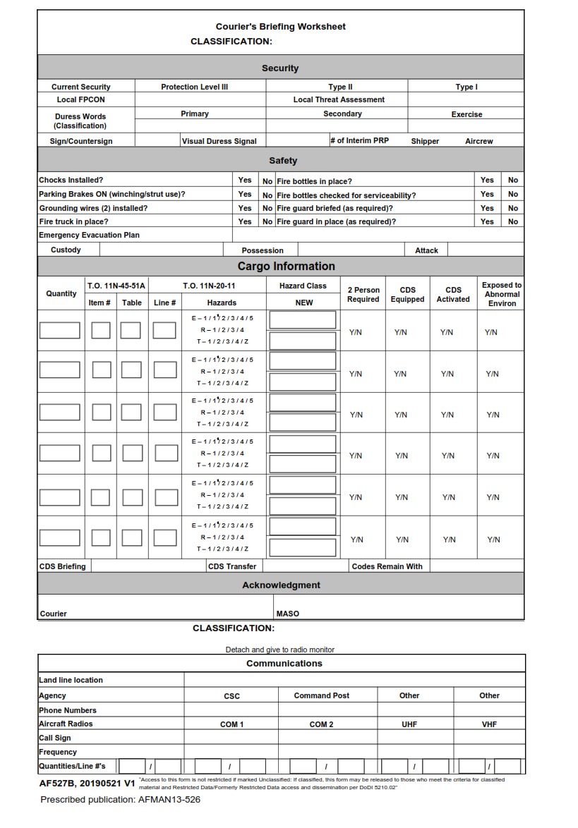 AF Form 527B - Courier's Briefing Worksheet