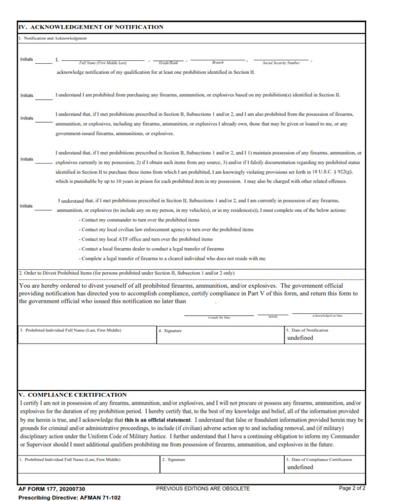 Af Form177 Notification Of Qualification For Prohibition Of Firearms