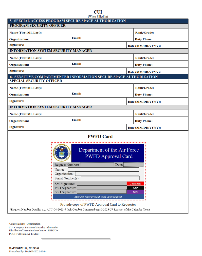DAF Form 111 - DAF Personal Wearable Fitness Device Request Form & Approval Card Page 2