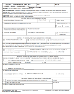 DAF Form 220 - Request, Authorization, And Pay Order Basic Allowance For Subsistence (Bas)