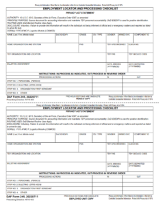 DAF Form 245 - Employment Locator And Processing Checklist