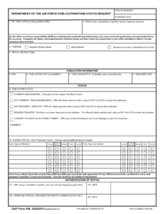 DAF Form 399 - Department of the Air Force Publication Form Status Request Page 1