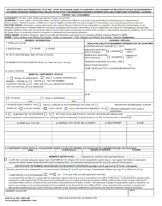 DAF Form 594 - Application And Authorization To Start, Stop Or Change Basic Allowance For Quarters (BAQ) Or Dependency Redetermination Page 1