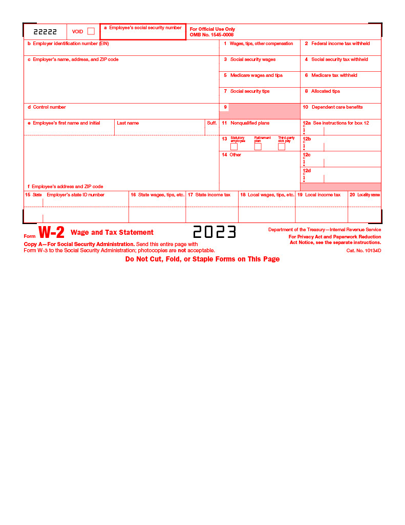 W2 Form 2023 Printable