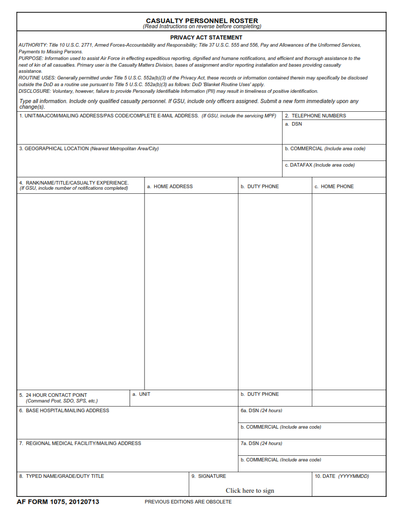 AF Form 1075 Casualty Personnel Roster Finder Doc